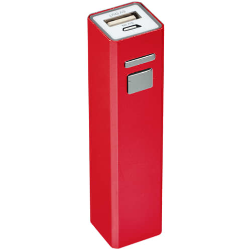 Custom Printed Express Tower Power Banks in Red with a Logo from Total Merchandise