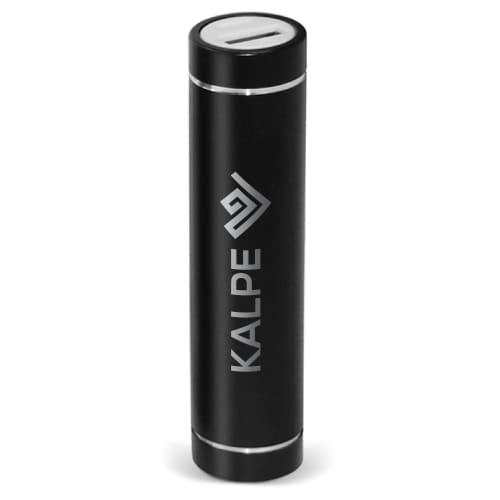 Promotional Tube Power Banks in Black with Printed Logo from Total Merchandise