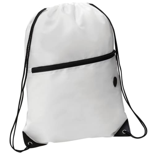 Promotional headphone slot drawstring bag in white, printed with your logo from Total Merchandise