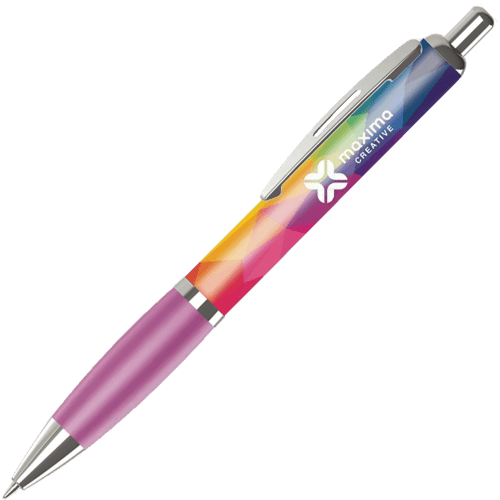 Promotional Contour 360 Wrap Ballpens in Purple Printed with a Design by Total Merchandise