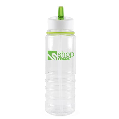 Promotional Bowe Sports Bottles with Straw in Clear/Green Printed with a Logo by Total Merchandise