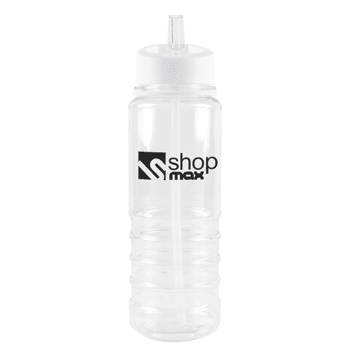 Corporate Branded Bowe Sports Bottles with Straw in Clear/White Printed by Total Merchandise