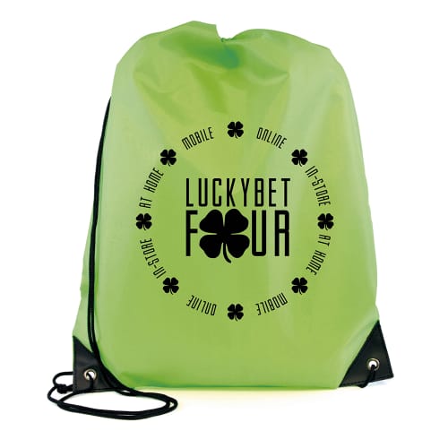 Custom branded Polyester Drawstring in light green from Total Merchandise