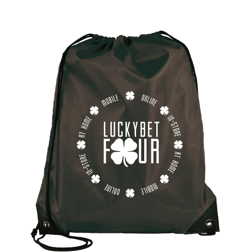 Promotional Polyester Drawstring Bags in Black from Total Merchandise