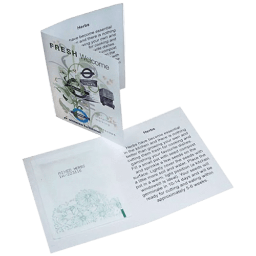 Your artwork will be printed in full colour on the four sides of the Seed Booklet