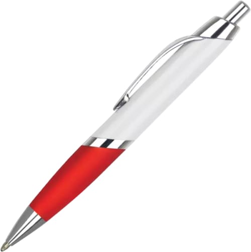 Promotional Spectrum Max Ballpens in White/Red Printed with a Logo by Total Merchandise