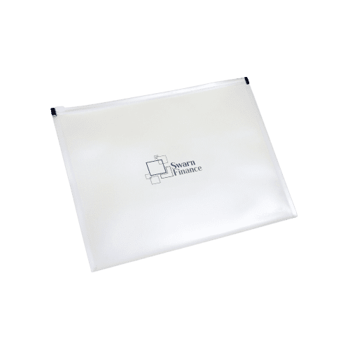 Promotional printed A5 Zipper Wallets in Clear with a design from Total Merchandise