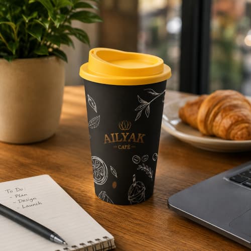 Lifestyle image of the Brite Americano Mugs by Total Merchandise