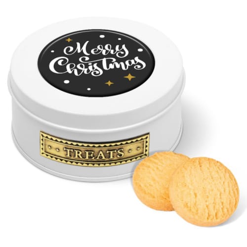 Each promotional Christmas Treat Tin features your artwork printed on the domed label in full colour