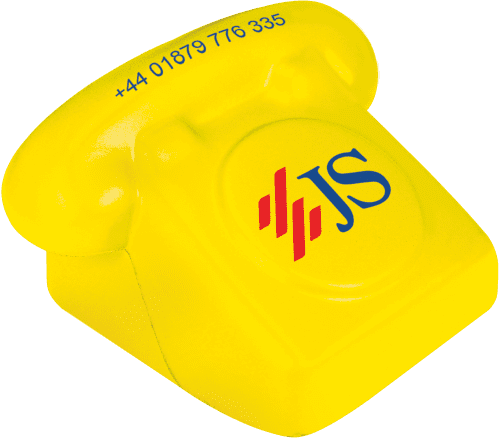 Company logo branded Stress Telephone in yellow from Total Merchandise
