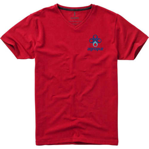 Promotional Men's V Neck Organic T-Shirts in Red Printed with a Logo by Total Merchandise