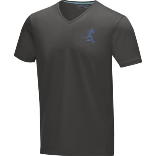 Branded Men's V Neck Organic T-Shirts in Storm Grey Printed with a Logo by Total Merchandise