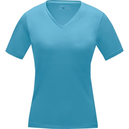 Promotional Ladies V Neck Organic T-Shirts in Light Blue Printed with Logo by Total Merchandise