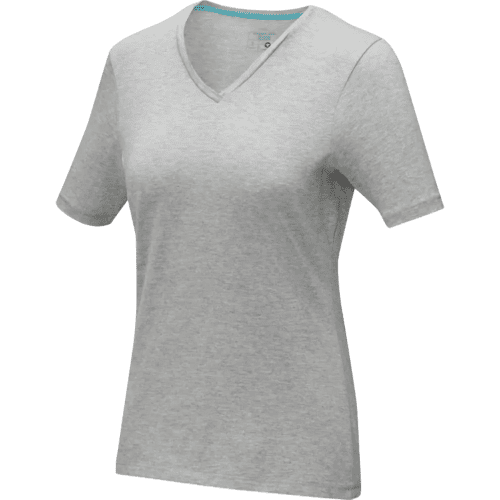 Branded Ladies V Neck Organic T-Shirts in Grey Melange Printed with Logo by Total Merchandise