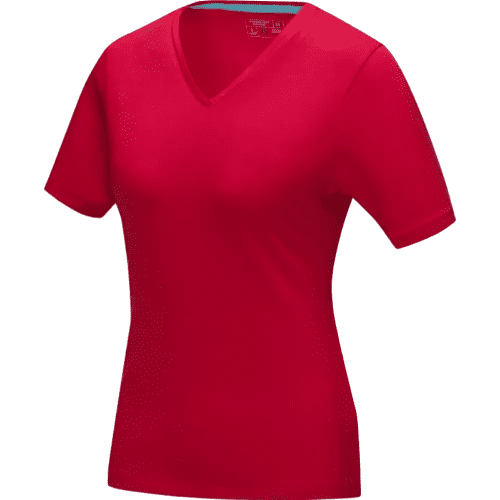 Branded Ladies V Neck Organic T-Shirts in Red Printed with Logo by Total Merchandise
