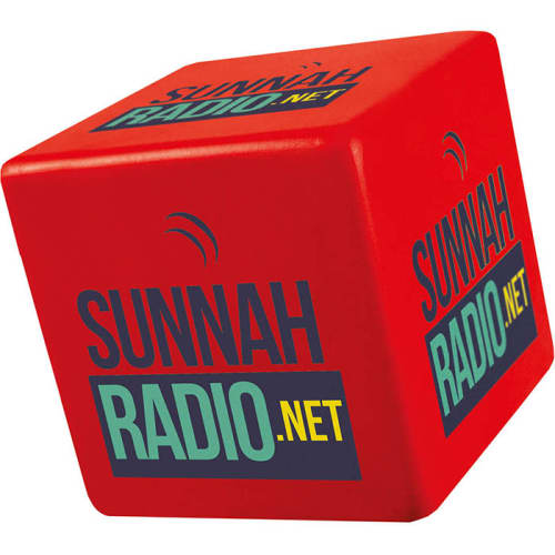 Custom branded Stress Cube in red from Total Merchandise