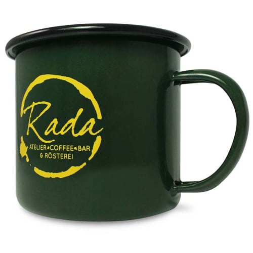 Branded Enamel Mugs in green from Total Merchandise