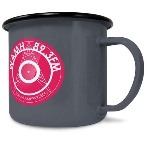 Printed 10oz Enamel Mugs in grey with black rim from Total Merchandise