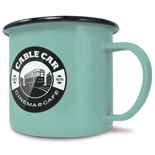 10oz Premium Enamel Mugs in Light Blue/Black