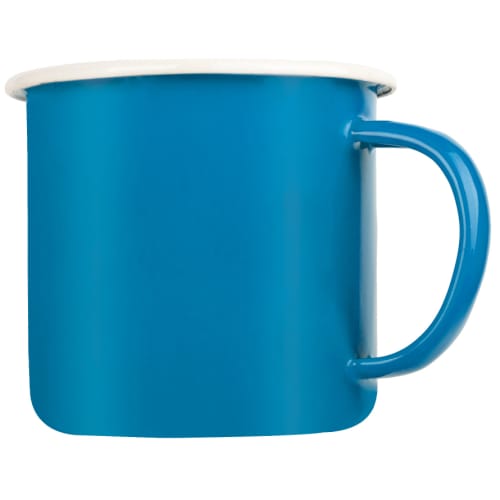 10oz Premium Enamel Mugs in Bright Blue/White