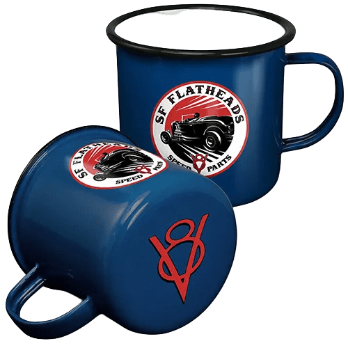 Promotional 20oz Premium Enamel Mugs in blue with black rim from Total Merchandise