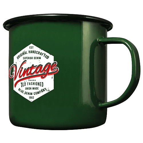 Branded 20oz Premium Enamel Mugs in green with black rim from Total Merchandise