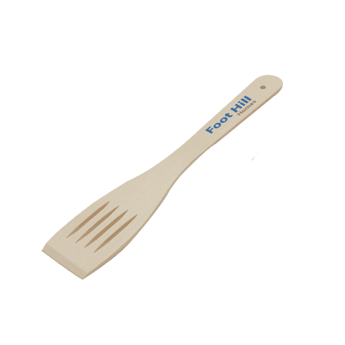 Promotional 30cm Wooden Slotted Spatulas with branding to the handle from Total Merchandise