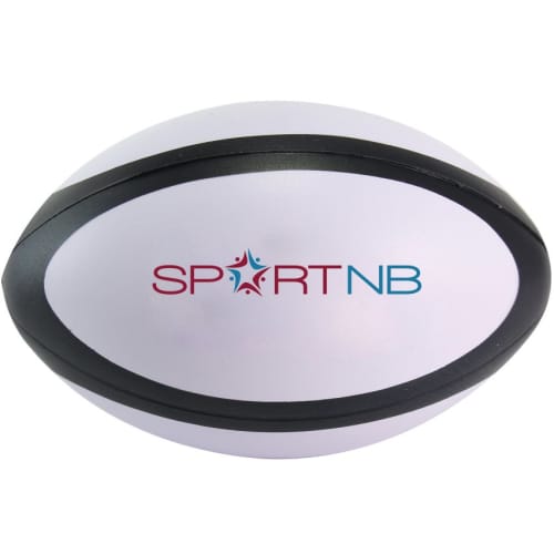 Promotional Stress Rugby Sports Balls in Black/White branded with your logo from Total Merchandise