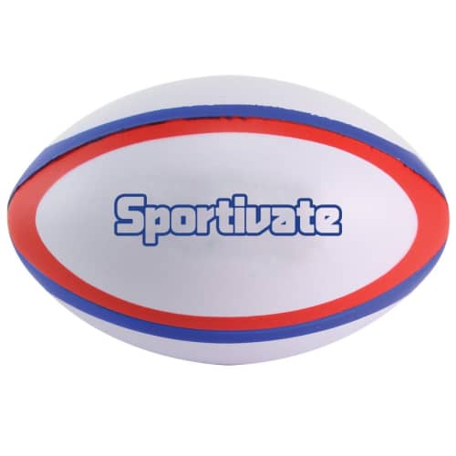 Custom Branded Stress Rugby Sports Balls in Blue/Red branded with your logo from Total Merchandise