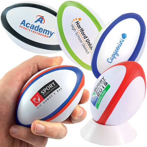 Logo Branded Stress Rugby Sports Balls branded with your logo from Total Merchandise