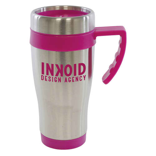 450ml Oregan Stainless Steel Travel Mugs in Silver/Pink