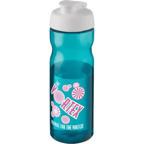 650ml Base Sports Bottles with Flip lid in Aqua/White from Total Merchandise