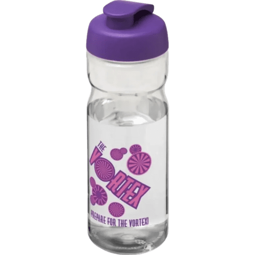 650ml Base Sports Bottles with Flip lid in Transparent/Purple from total Merchandise