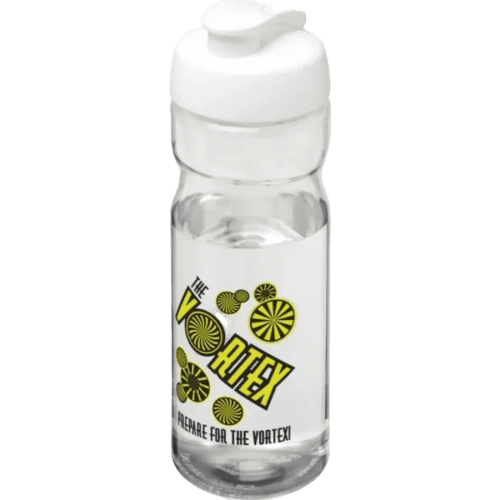 650ml Base Sports Bottles with Flip lid in Transparent/White from Total Merchandise