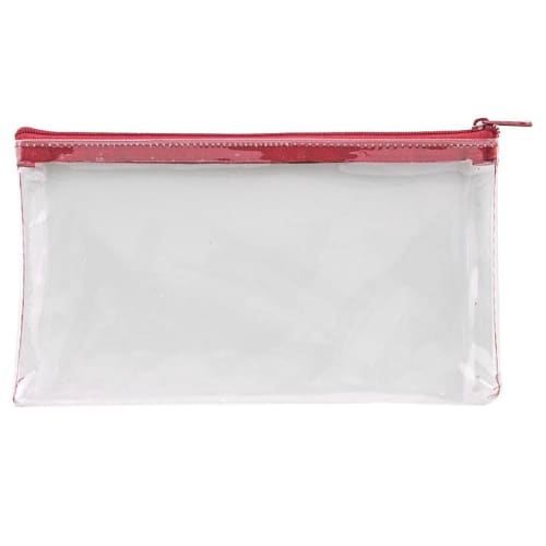 Custom Printed Clear Pencil Cases in with Red Trim from Total Merchandise