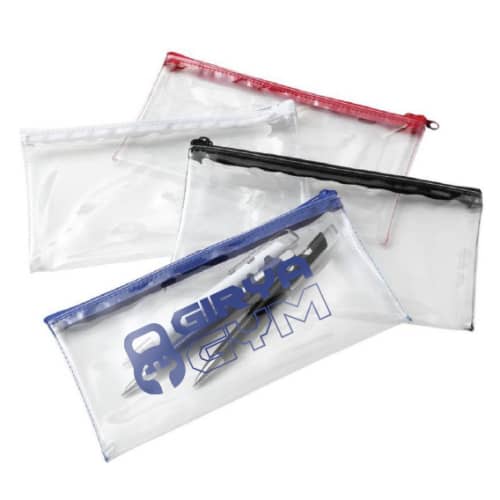 Custom Printed Pencil Cases Made from Clear PVC with Coloured Zips from Total Merchandise