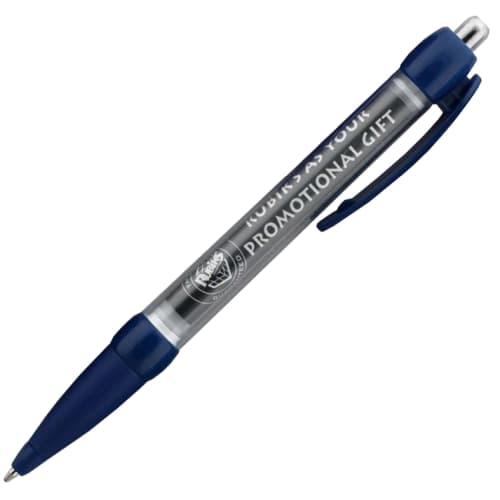 Branded Message Banner Ballpens in Navy with Pull Out Banner from Total Merchandise