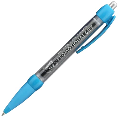 Branded Message Banner Ballpens in Cyan with Pull Out Banner from Total Merchandise