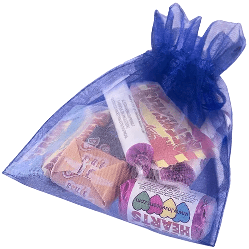 Large Organza Bags with Retro Sweets in Blue