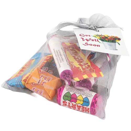 Large Organza Bags with Retro Sweets in Silver