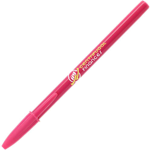 Custom Branded BiC Style Ballpens in Opaque Pink with Printed Logo from Total Merchandise