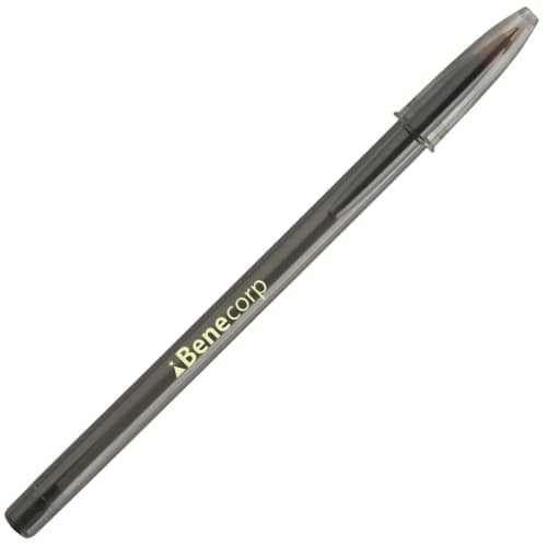 Branded BiC Style Pens in Clear Dark Grey with Printed Logo from Total Merchandise