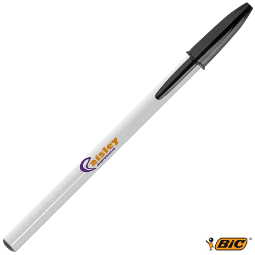 Promotional BiC Style Ballpens in Opaque White/Black with Logo from Total Merchandise