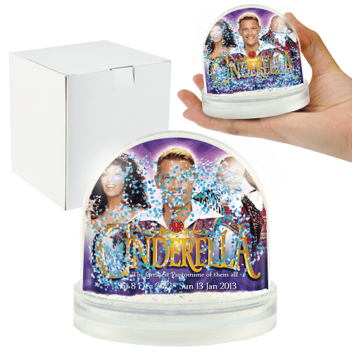 Custom branded glitter snow domes supplied in individual gift boxes from Total Merchandise
