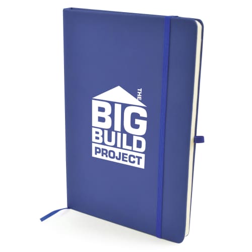 Promotional A5 Soft Touch PU Notebooks in navy available from Total Merchandise