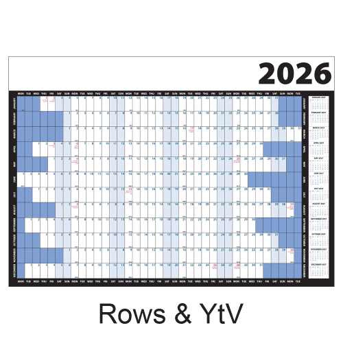 Custom printed A1 Wall Planners with rows & YtV layout from Total Merchandise