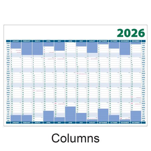 Promotional A3 Wall Planners with columns layout from Total Merchandise