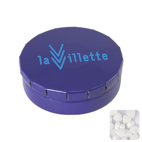 Custom branded Click Mint Tins in blue colour from Total Merchandise