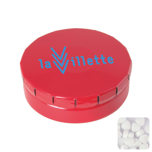 Company logo branded Click Mint Tins in red colour from Total Merchandise