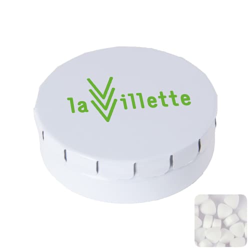 Logo printed Click Mint Tins in white colour from Total Merchandise